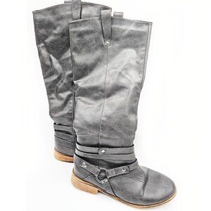 Journee Collection Women’s Gray Riding Boots Size 8 Faux Leather Tall Strappy